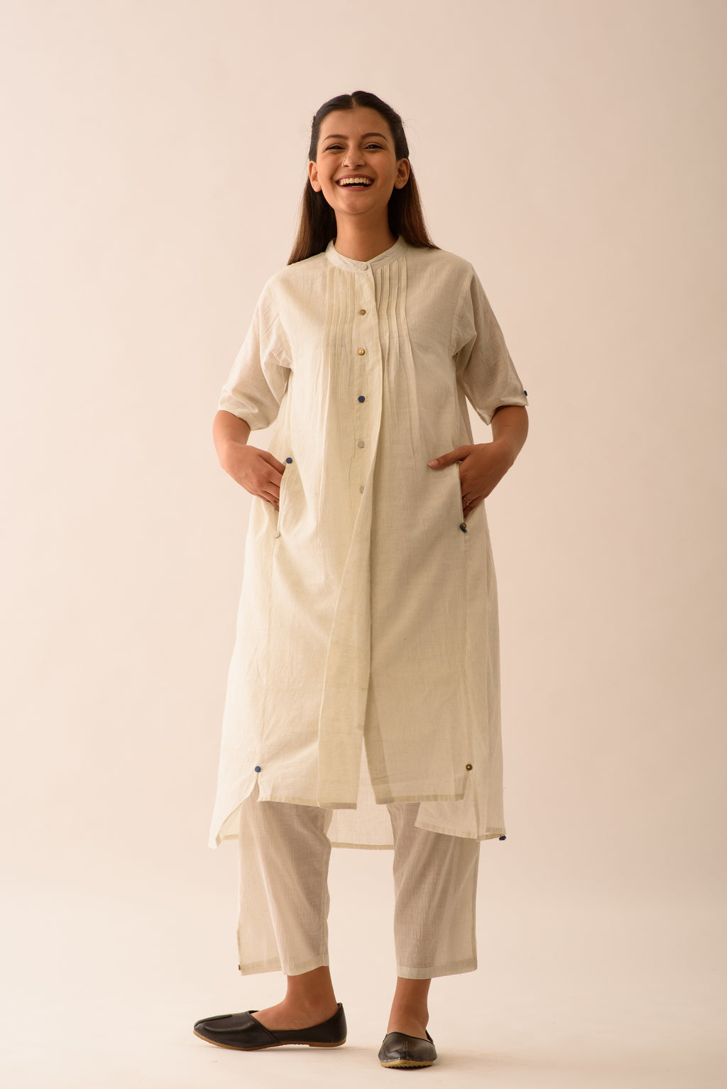 STRIPE SHIRT DRESS WITH LINING