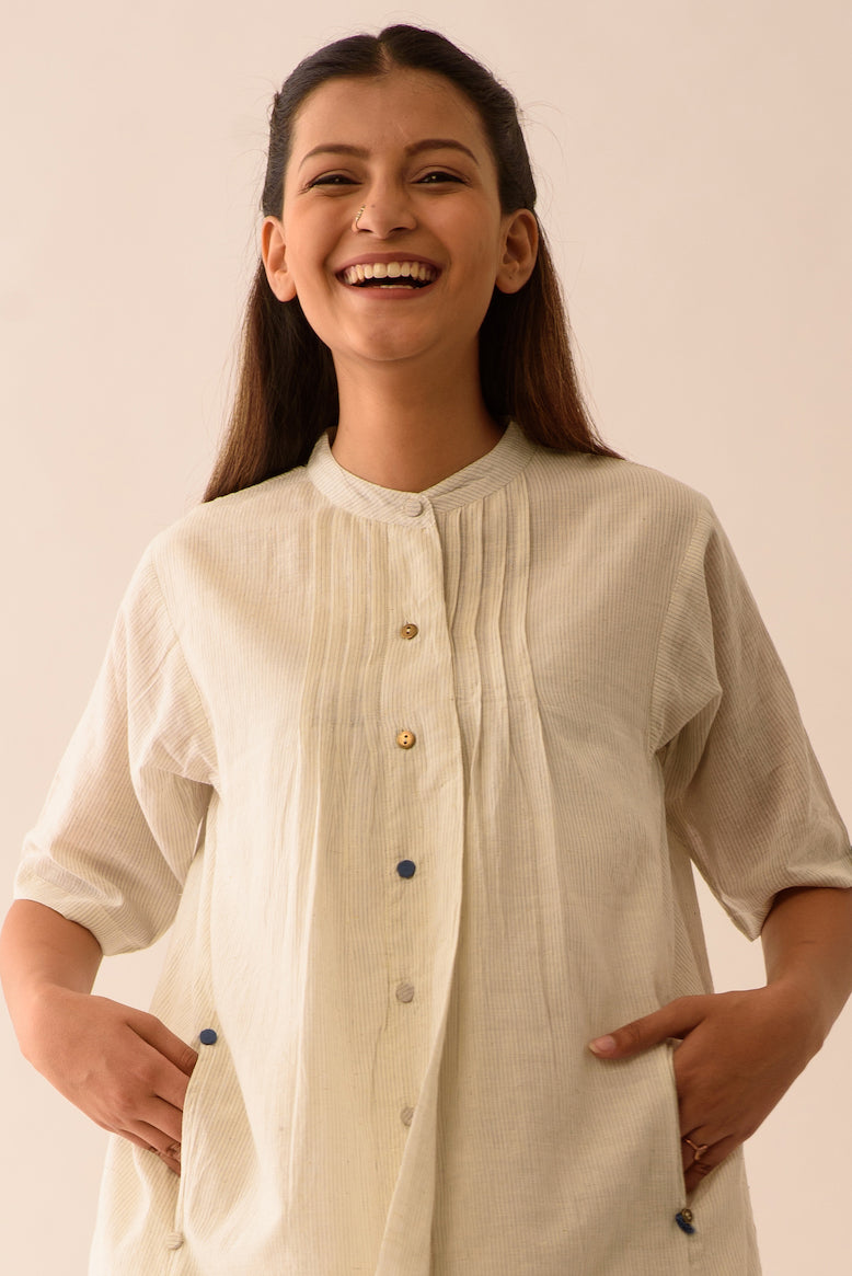 STRIPE SHIRT DRESS WITH LINING