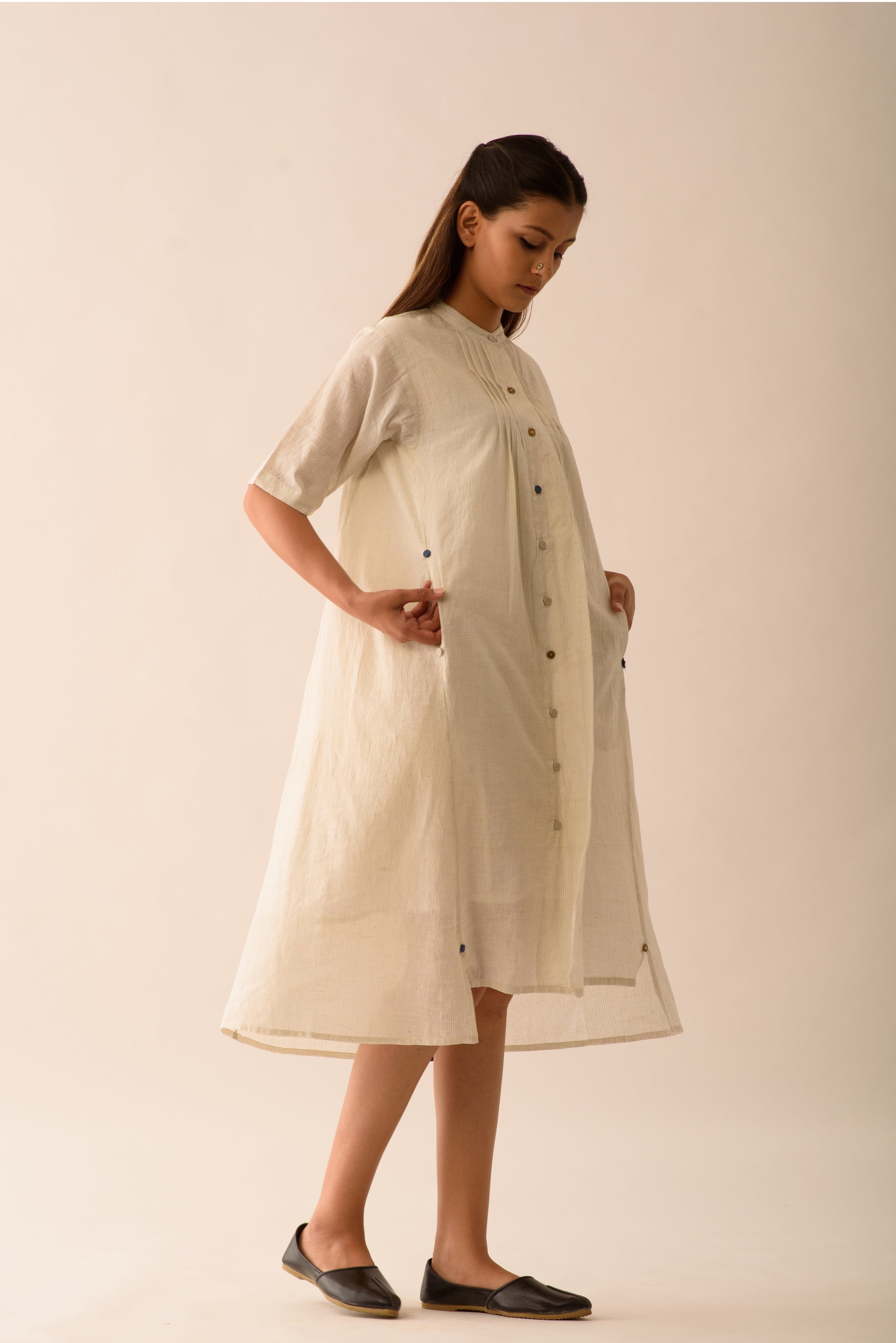 STRIPE SHIRT DRESS WITH LINING