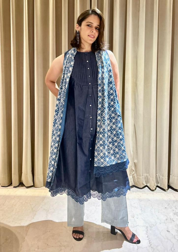 SKY DUPATTA SETDENIM AND INDIGO CO-ORD SET