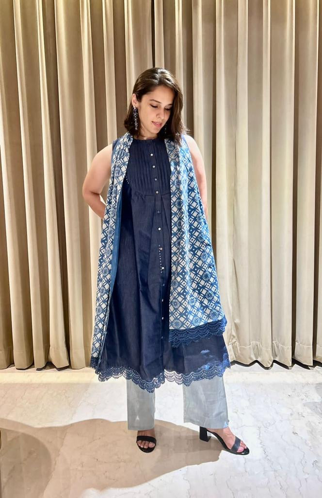 SKY DUPATTA SETDENIM AND INDIGO CO-ORD SET